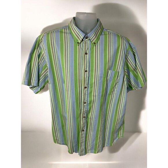 Scandia Woods Mens Green Lightweight Striped Short Sleeve Button Up Shirt XL - Picture 9 of 10